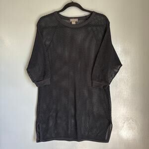 Vintage EPITOME Women's Large Black Mesh Short Sleeve Top Beach Summer Swim